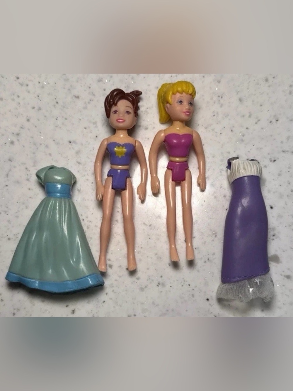 Vintage Mattel Polly Pocket Fashion Dolls Lot Of 2 Rubber Dresses Pair Of Shoes